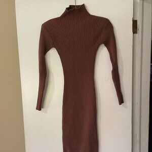 ASTR the Label Nutmeg Ribbed Turtleneck Maxi Sweater Dress ACDR100970 Brown XS‎